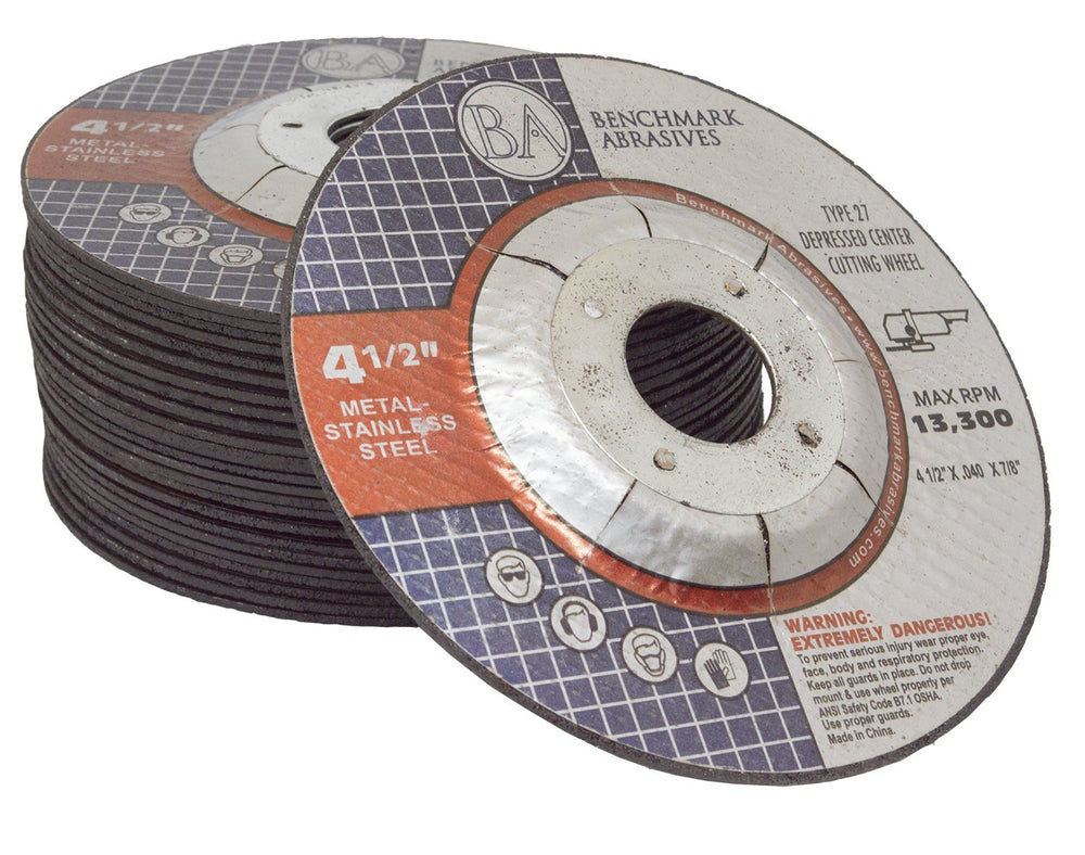 Benchmark Abrasives Grinder Cut Off Wheels 4 1/2 Inch Aluminum Oxide Depresse...
