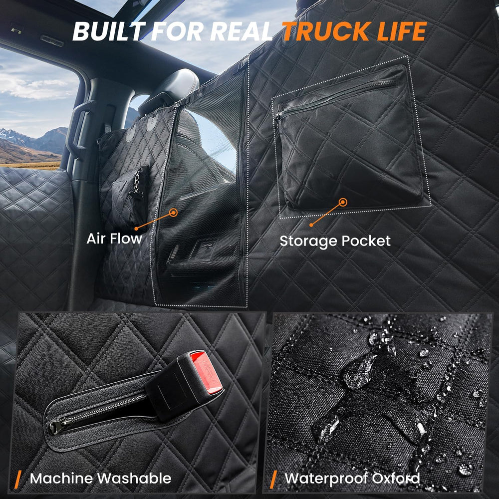 REEVAA Dog Truck Floor Cover with Door Protection, for Back Seat, XL,Black