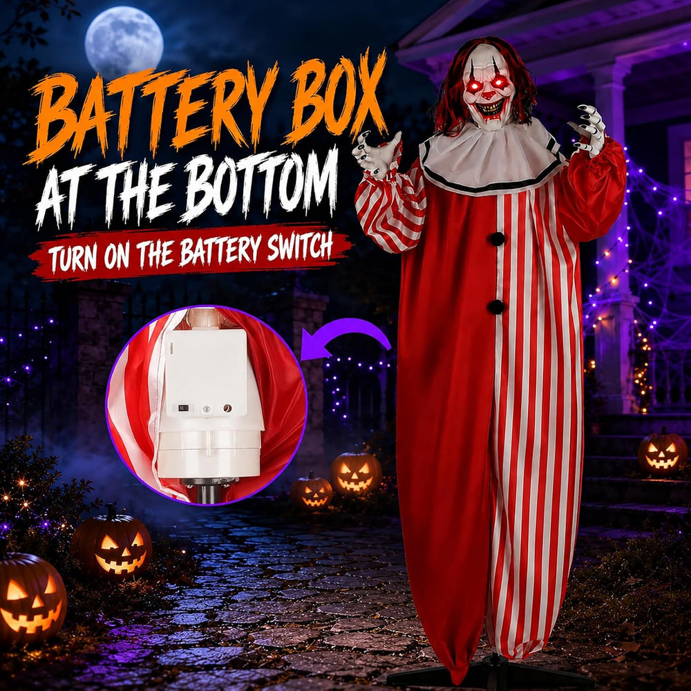 65" Halloween Decoration, Scary Animatronic Clown Prop w/LED Light-Up Ey...