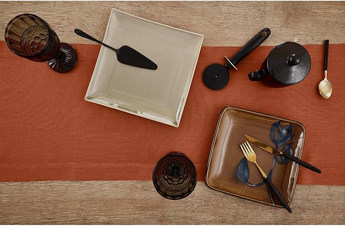 Solino Home Linen Cinnamon Hemstitch Table Runner 60 Inches - 100% Pure Linen...
