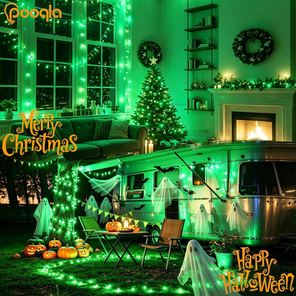 Pooqla 500 LED String Lights Indoor Outdoor, 164 ft Green Halloween Lights Pl...