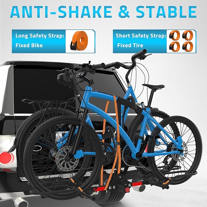 PAULINN Ebike Rack for Tow Hitch, Heavy Duty 2 Bike Folding Bicycle Car SUV