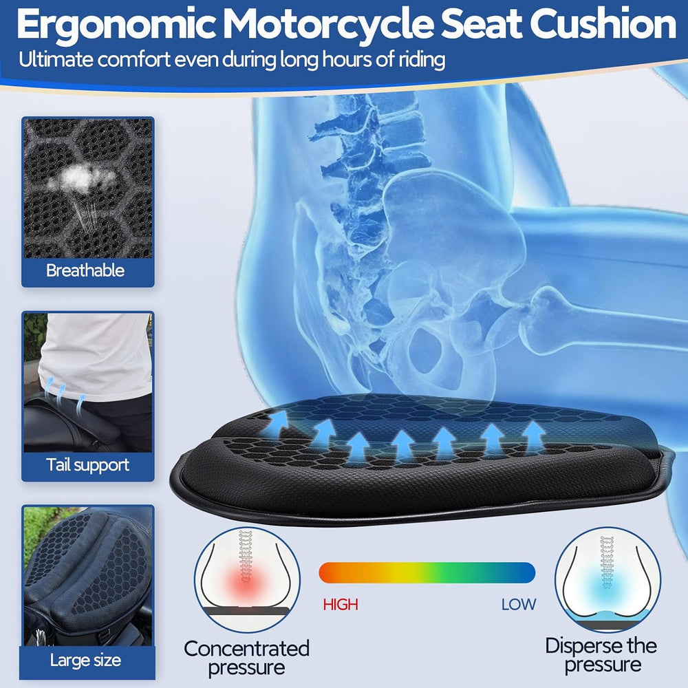 Motorcycle Gel Seat Cushion Large 3DHoneycomb Structure Shock Absorption Fold...