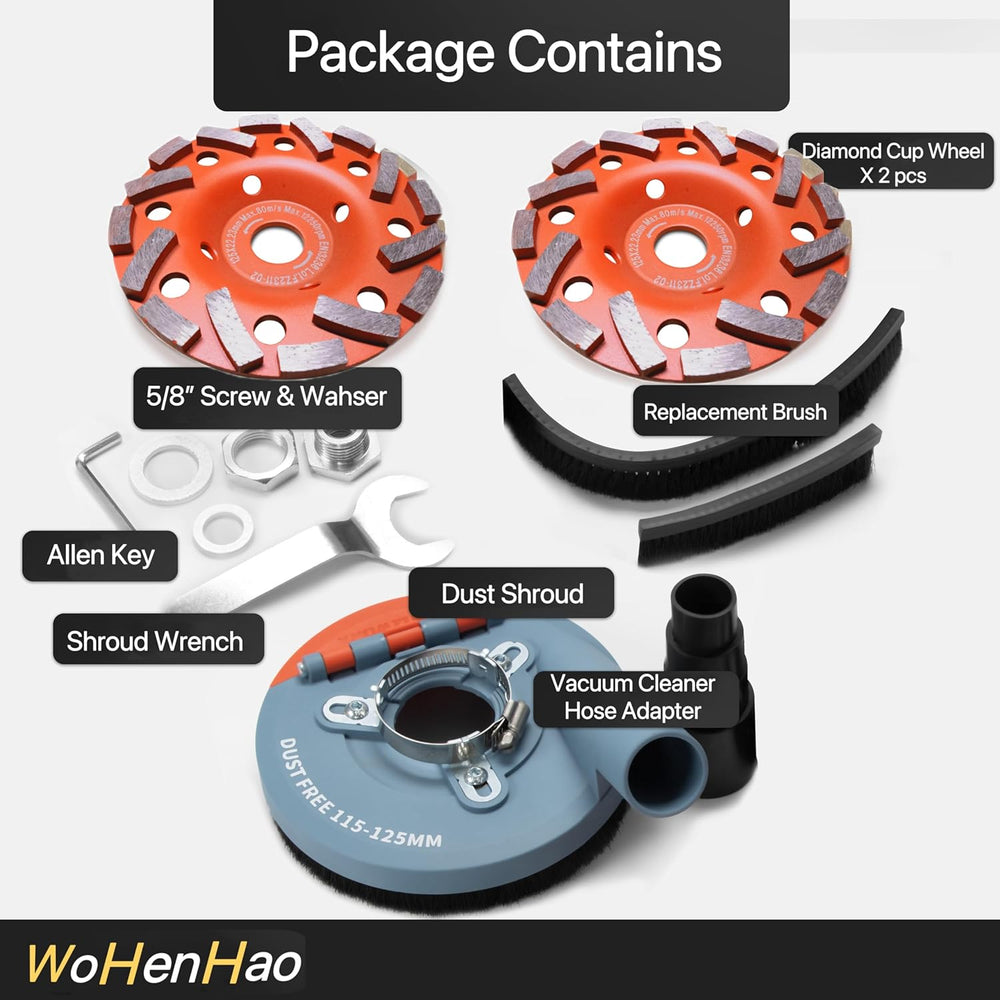 Wohenhao Dust Shroud for Angle Grinder 4.5-5 inch + 2 PCS Diamond Grinding Cu...
