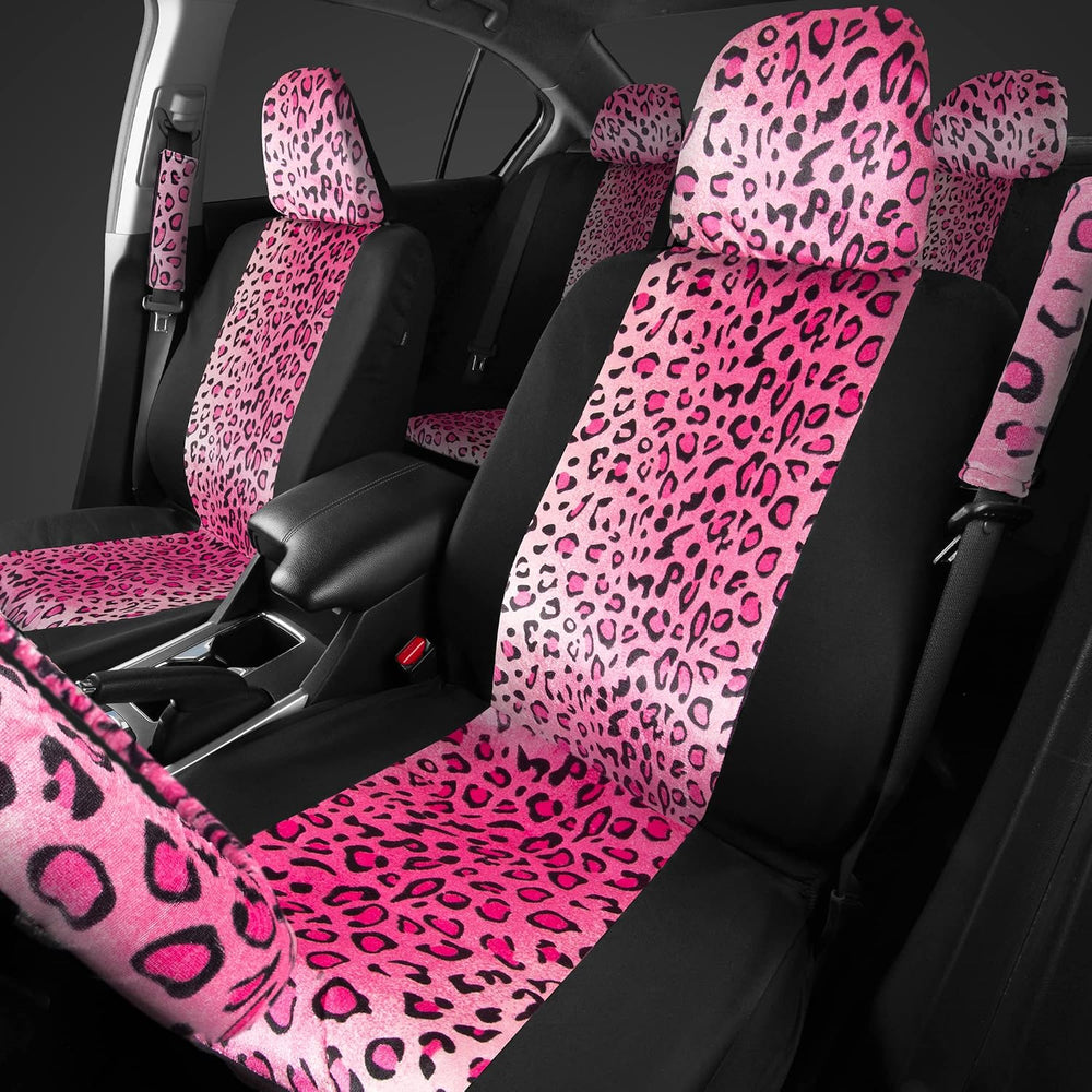carXS Leopard Print Car Seat Covers Full Set, Includes Matching Seat Belt Pad...