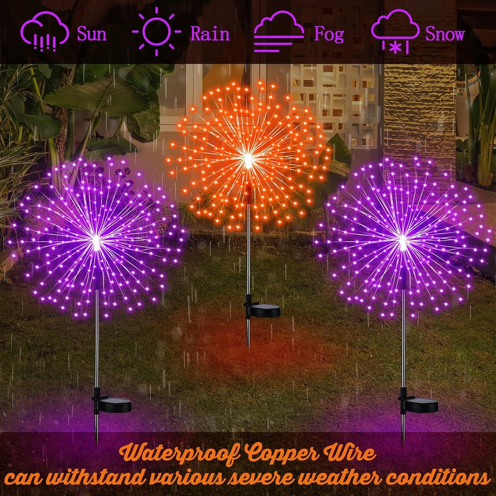 Tujoe 4 Pack Halloween Solar Firework Lights Decoration Orange, Purple