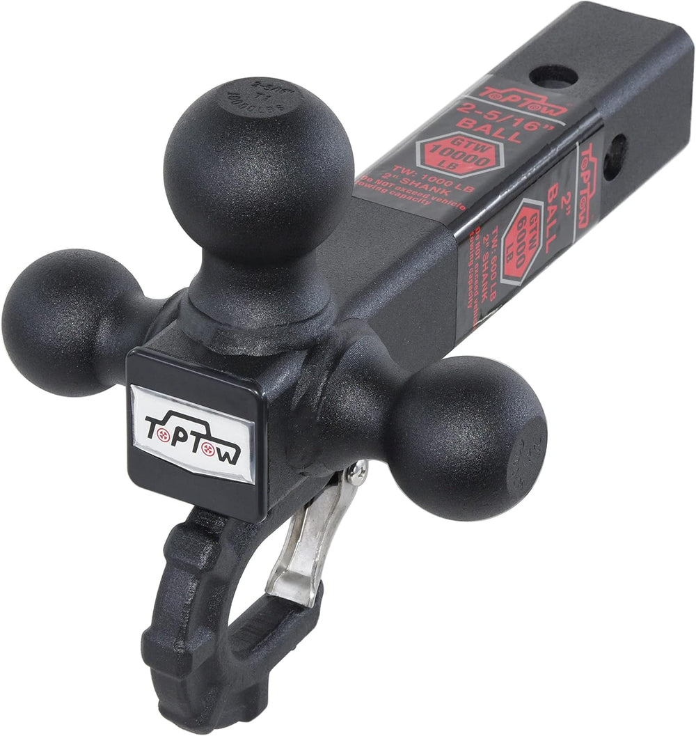TOPTOW Trailer Hitch Tri-Ball Hitch with Hitch Balls & Beast Tow Hook Mat...