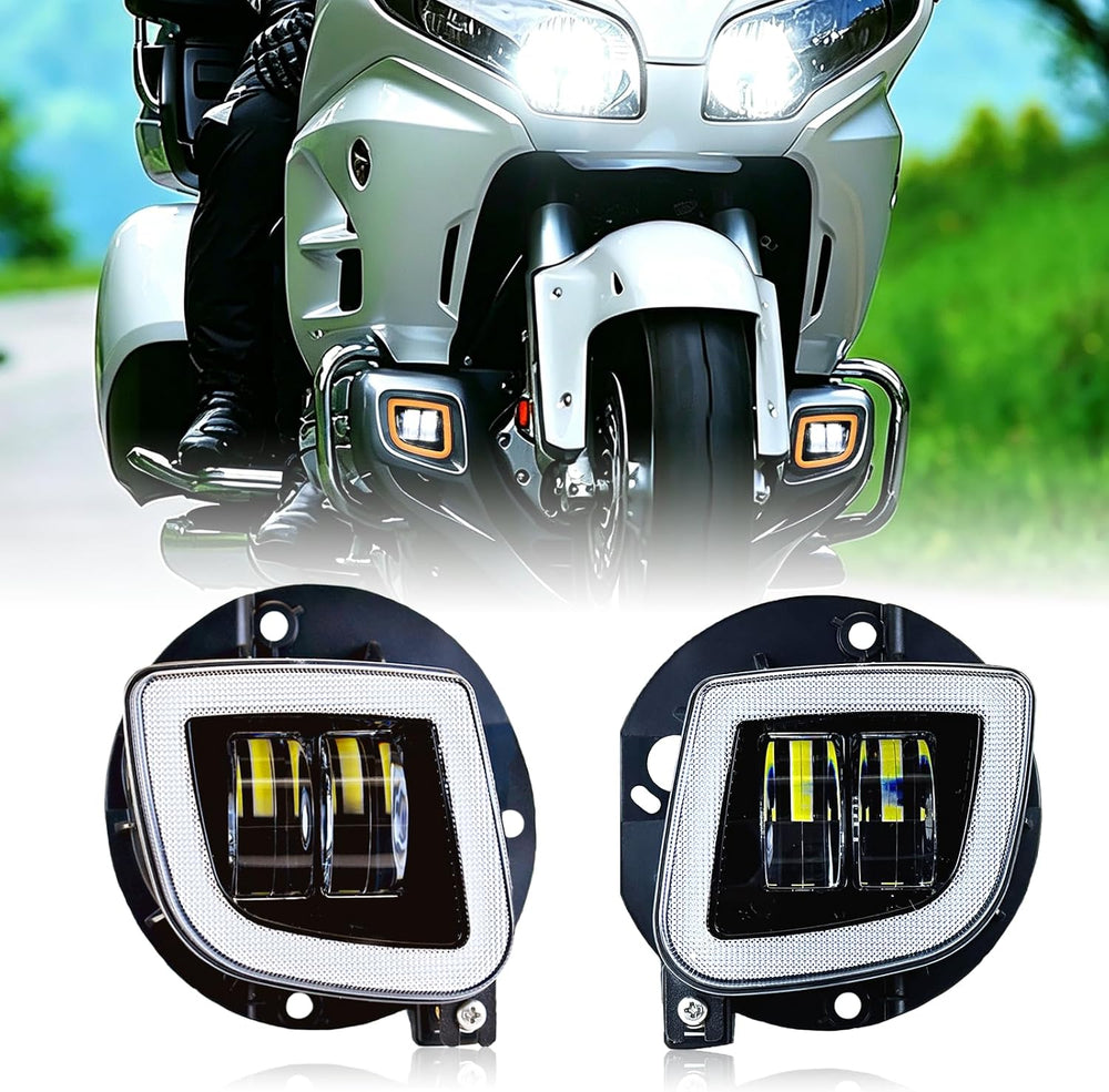 Pair LED Motorcycle Fog Lights Assembly with DRL Turn signal for Honda GoldWi...