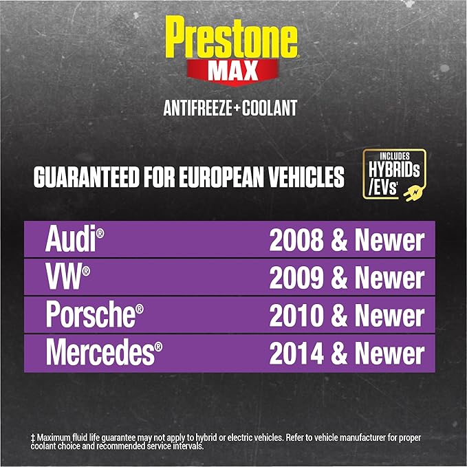 Prestone AF6510 MAX European Vehicles Violet Antifreeze and Coolant, 1 Gallon...
