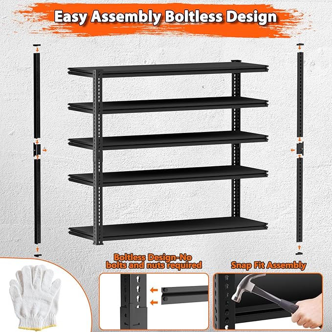 Storage Shelves Heavy Duty 2 PCS, 5-Tier Adjustable Metal Industrial Utility