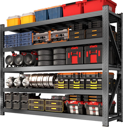 Metal Garage Shelving Unit, Heavy Duty 5-Tier Adjustable Wire Storage Rack, 8000 LBS Loads Industrial Utility Shelves for Garages, Warehouses, Kitchen, Black, 63" W x 24" D x 71" H