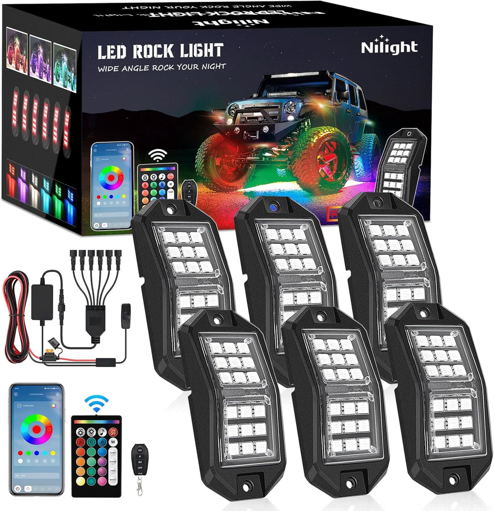Nilight RGB LED Rock Lights Kit 6 PCS 18LED Wide Angle Wheel Well Light