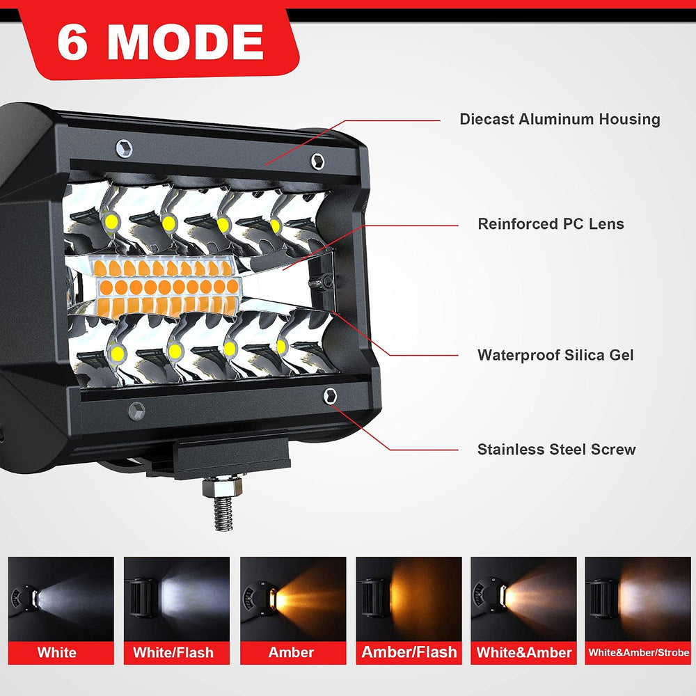 ASLONG 52Inch LED Light Bar 300W +2x4 Inch White/Amber LED Strobe Fog Pods