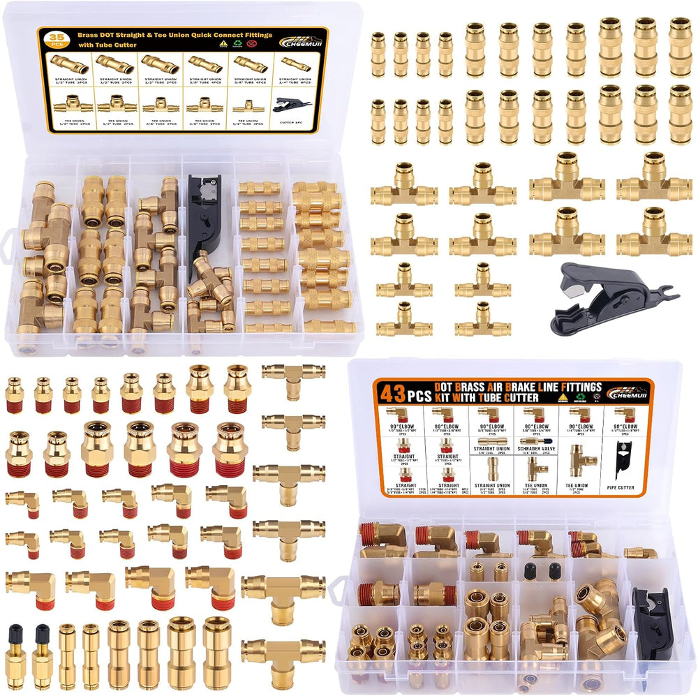 CheeMuii 78 Pcs Brass DOT Air Line Fittings Kit Push Lock DOT Air Fittings