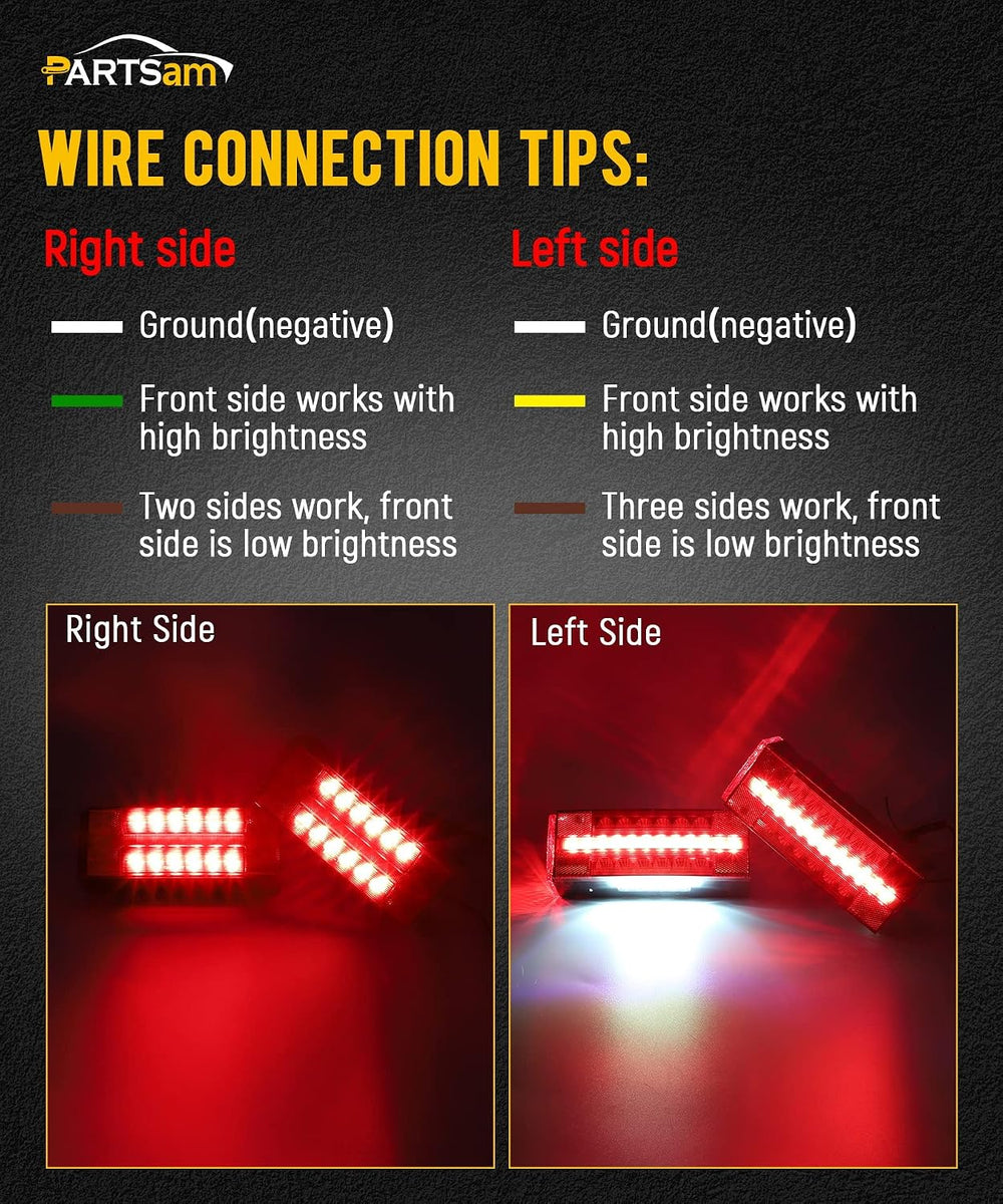 Partsam Low Profile Submersible Led Trailer Tail Light Kit, Rectangle LED Tra...
