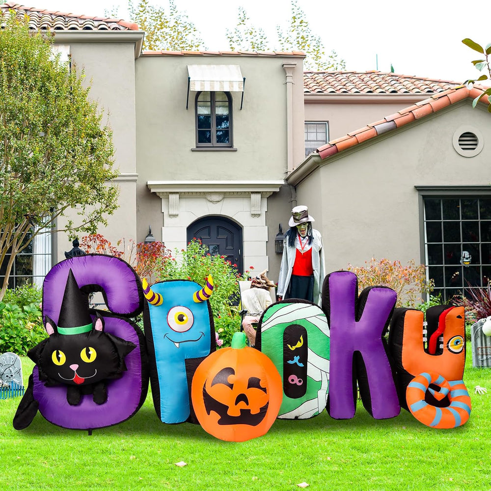 MUMTOP 8.85 Ft Inflatable Outdoor Halloween Decor with Spooky and Black Cat