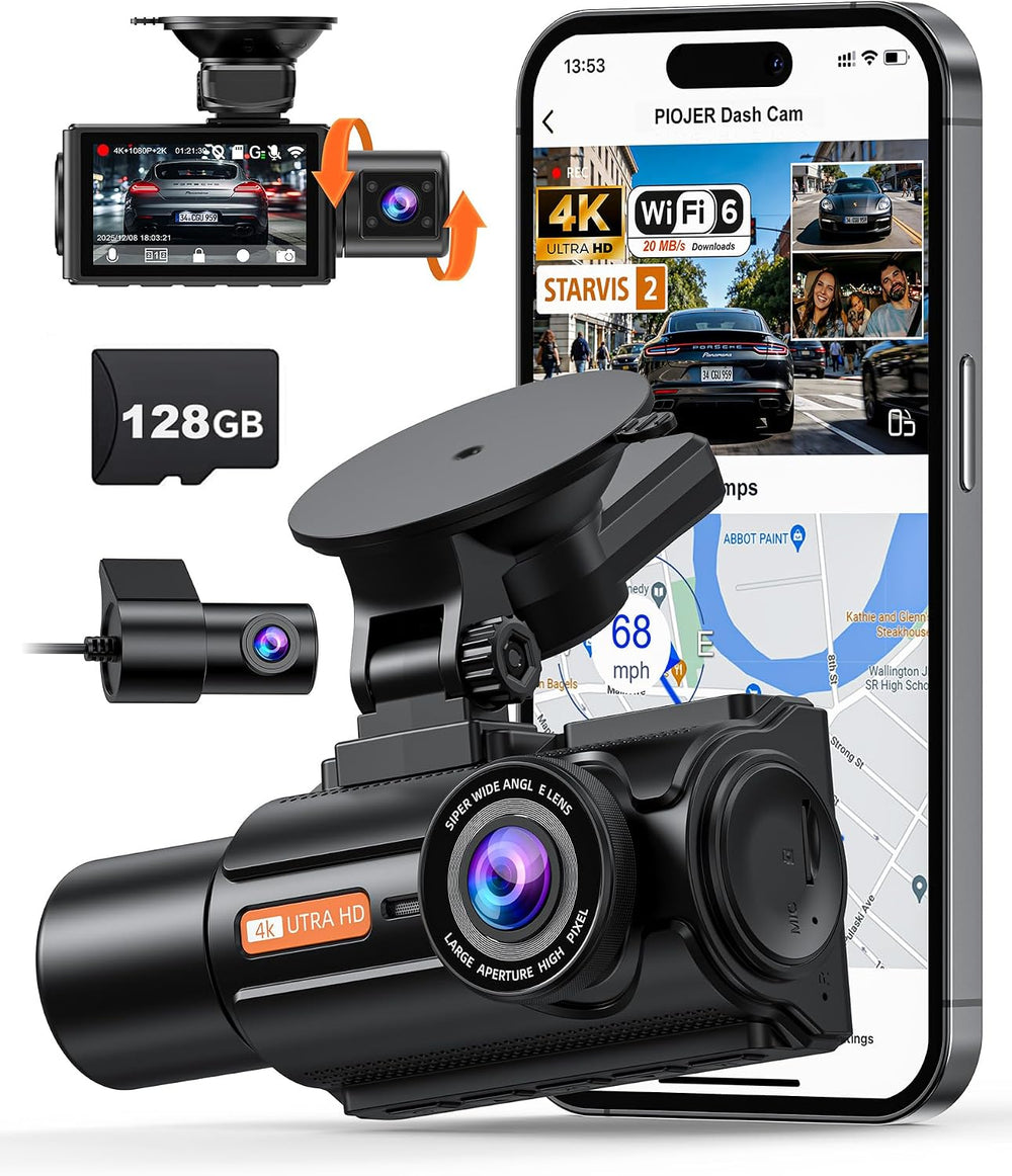 3 Channel 4K Dash Cam with STARVIS 2, 128GB Card Included, WiFi 6, GPS