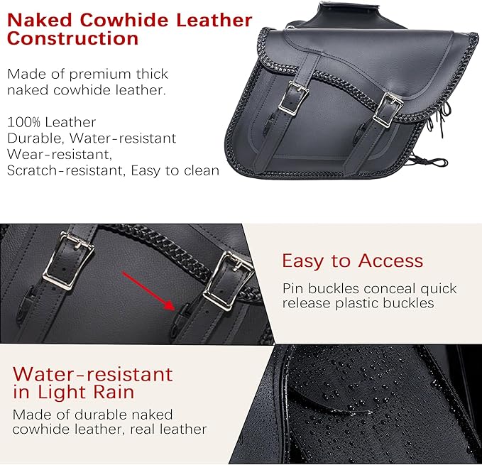 Dream Apparel Naked Cowhide Leather Motorcycle Saddle Bags Studded Throw Over
