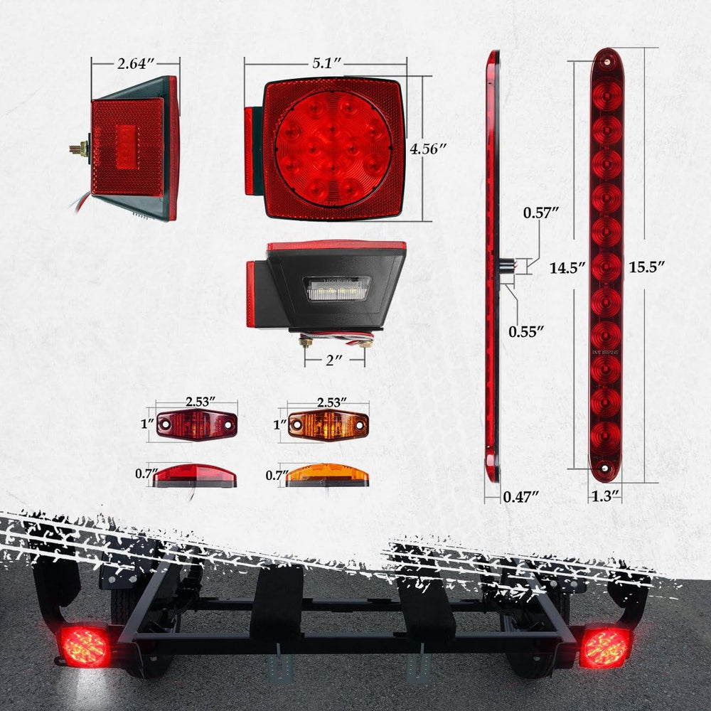 Partsam Submersible Under 80" LED Trailer Light Kit,Square Stop Turn Tai...