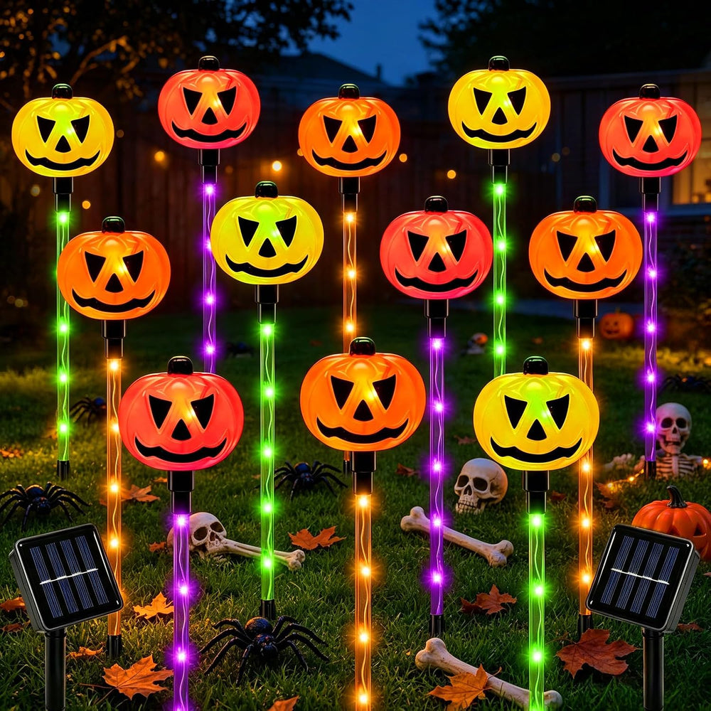 VOOKRY 12Pack Solar Pumpkin Lights for Halloween Decorations Outdoor