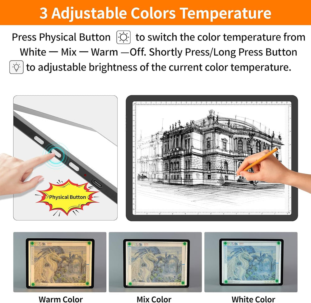 TOHETO Rechargeable A4 Light Pad for Diamond Painting, Ultra Bright Tracing L...