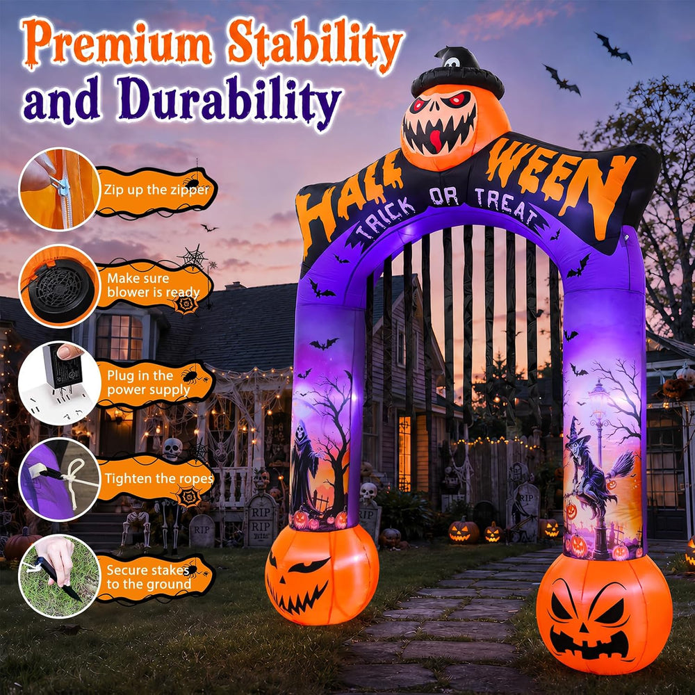 10 FT Halloween Inflatable Archway, Built-in LED Lights, Blow Up Outdoor Yard...