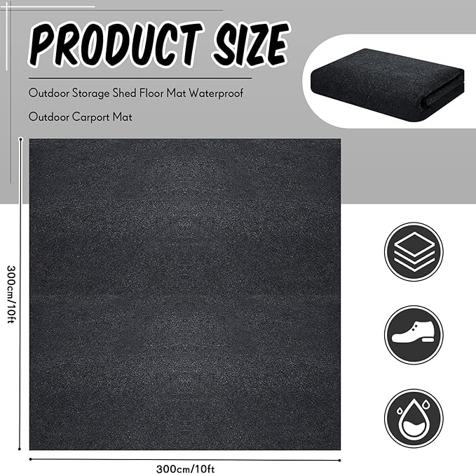 Haull Waterproof Outdoor Storage Shed Mat, 10x10 ft, Felt Surface, Non Slip