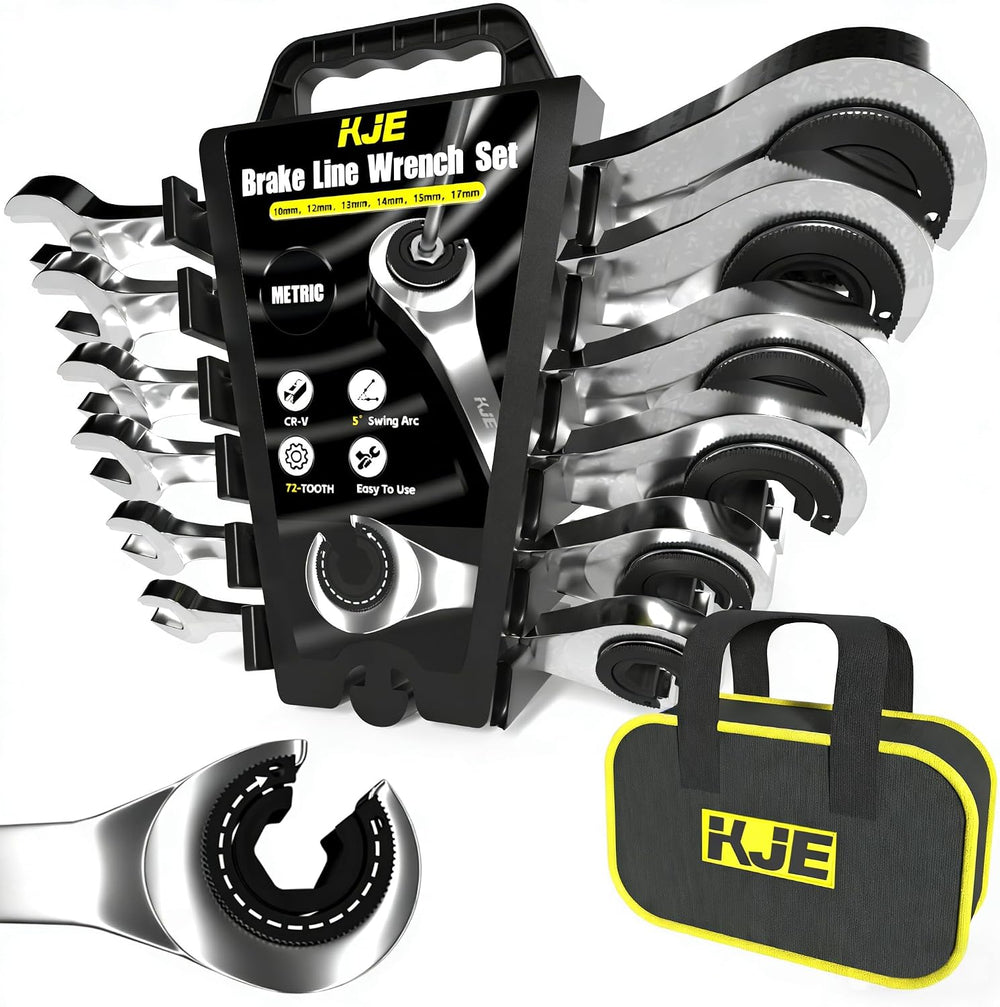 KJE 6PCS Metric 10-17mm Ratcheting Flare Nut Wrench, Brake Line Wrench Set, R...