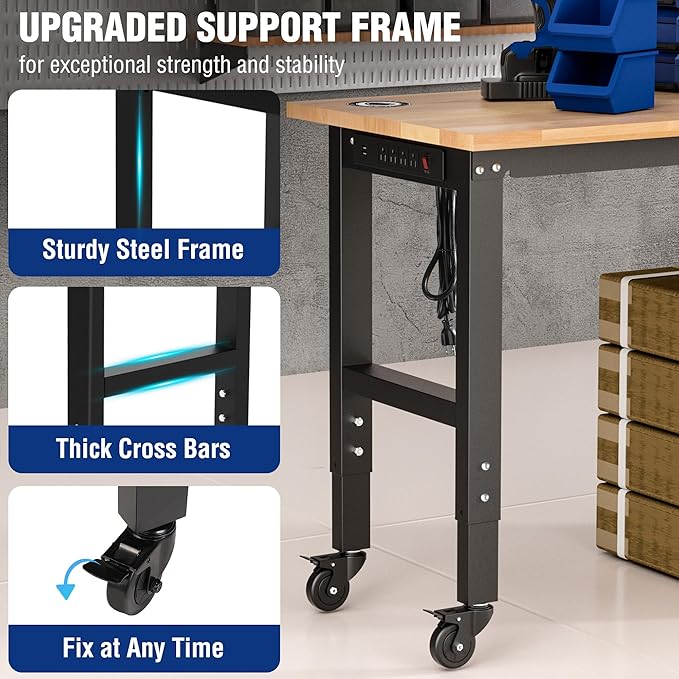 WORKPRO Garage Workbench, Rubber Wood Top Work Desk