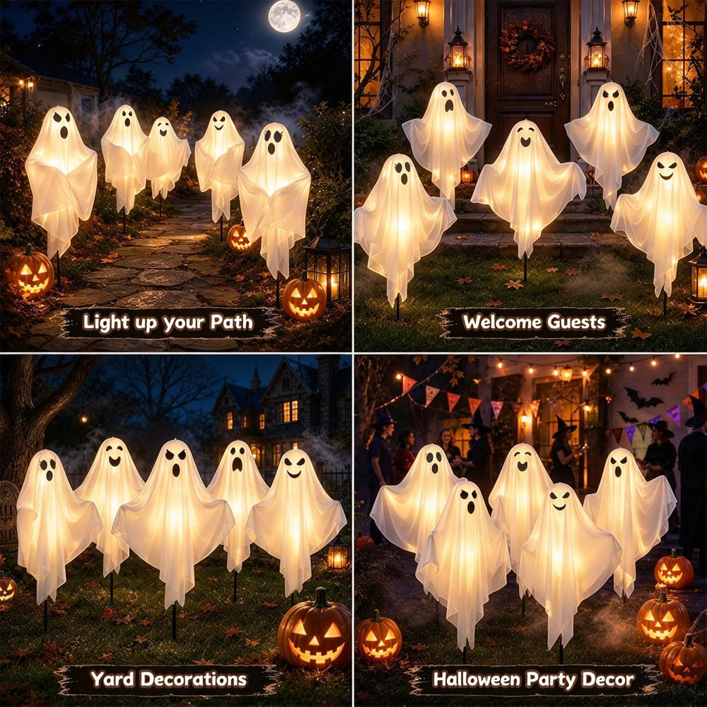 5 Pack Halloween Decorations Outdoor - Solar Ghost Light for Yard Decor