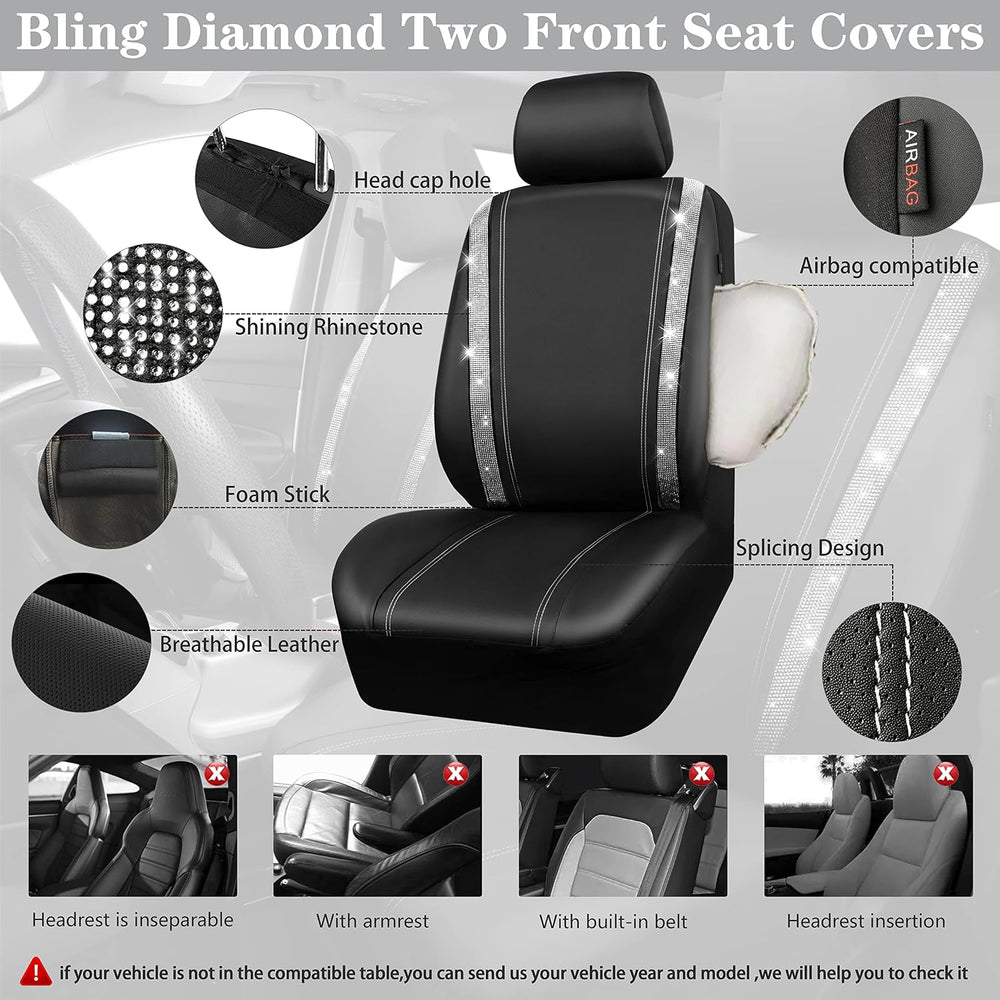CAR PASS Rhinestone Bling Diamond Car Seat Covers Leather Shining Car Floor M...