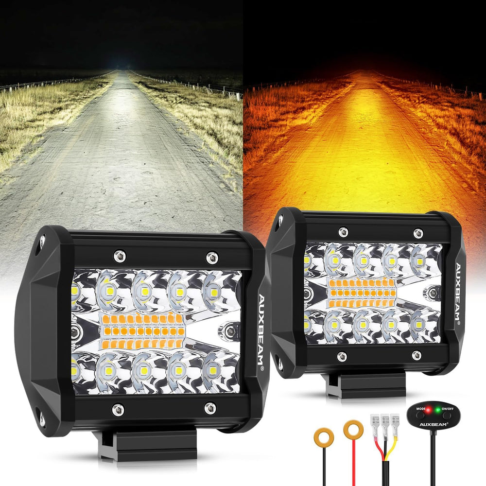 Auxbeam 4-Inch 120W Flashing Strobe LED Pods Off-Road Fog Light Bars 2-Pack