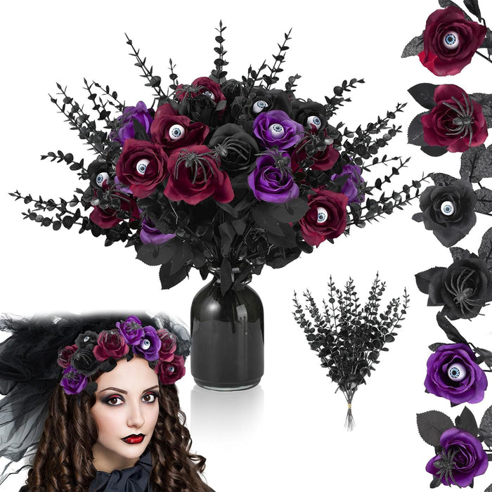 Hotop 40 Pcs Halloween Artificial Flowers with Eyeball and Spider