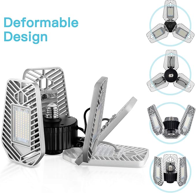 2-Pack Deformable LED Garage Ceiling Lights, 9000 Lumens, 82W CRI 80,