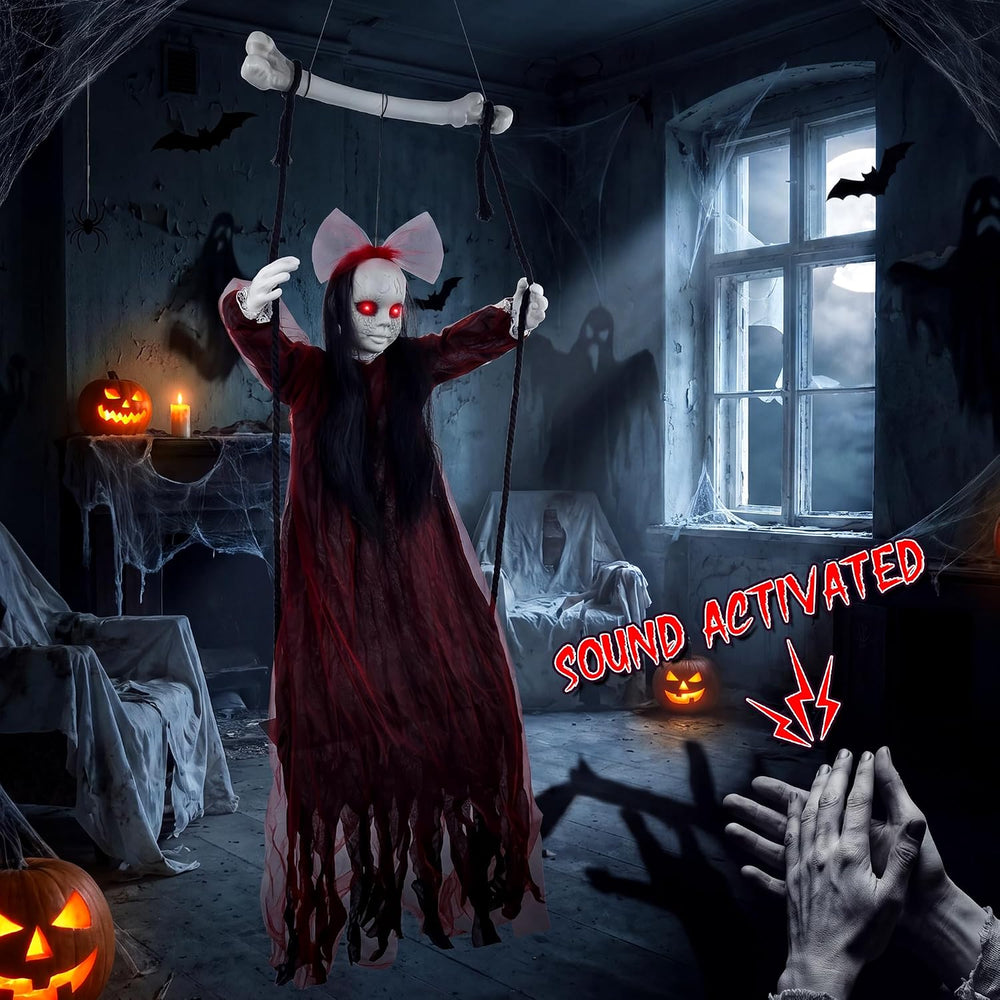 Halloween Decorations Outdoor, Creepy 57” Hanging Swinging Ghost Doll Girl, S...