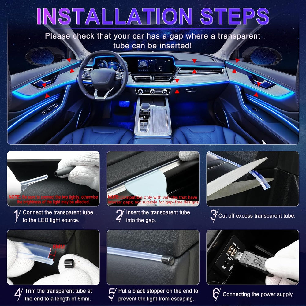 LivTee Smart LED Car Lights Interior with USB Port, LED Strip Fiber Optic Amb...