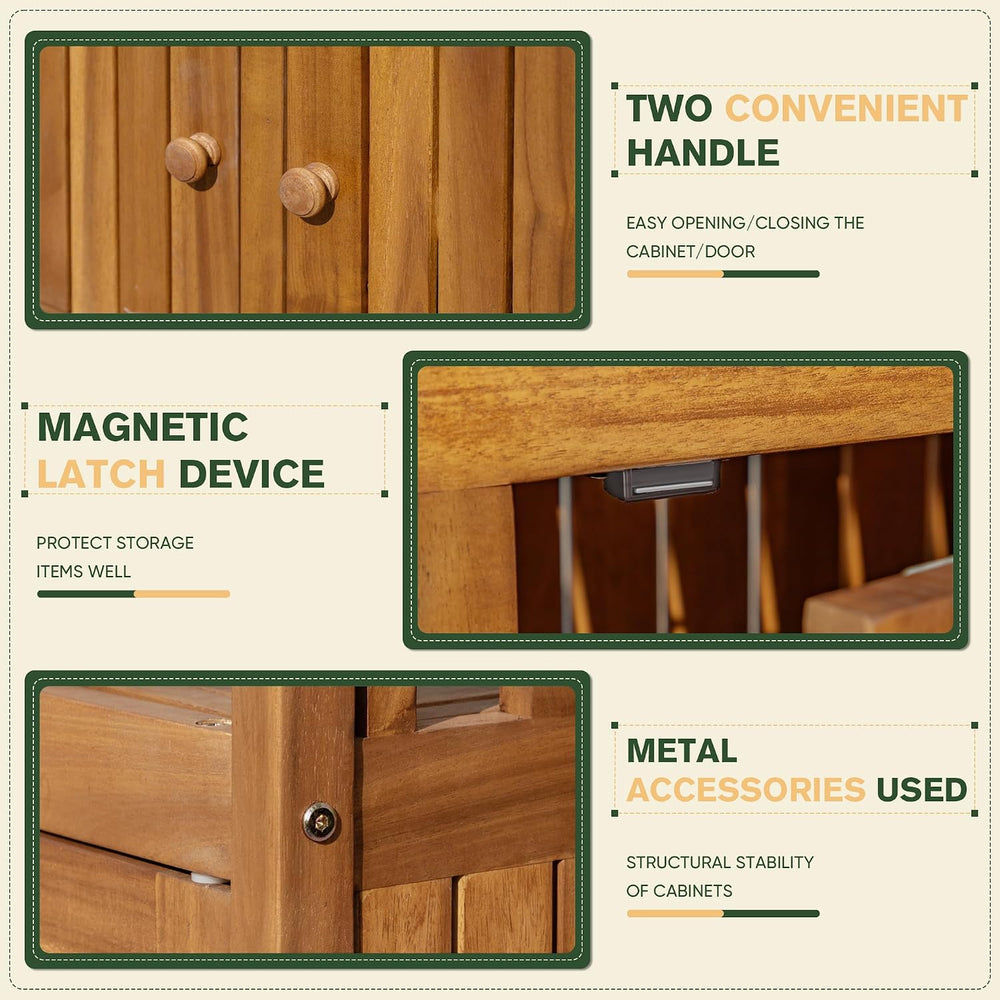 Greesum 2‑Tier Acacia Wood Outdoor Storage Cabinet with 2 Magnetic Doors