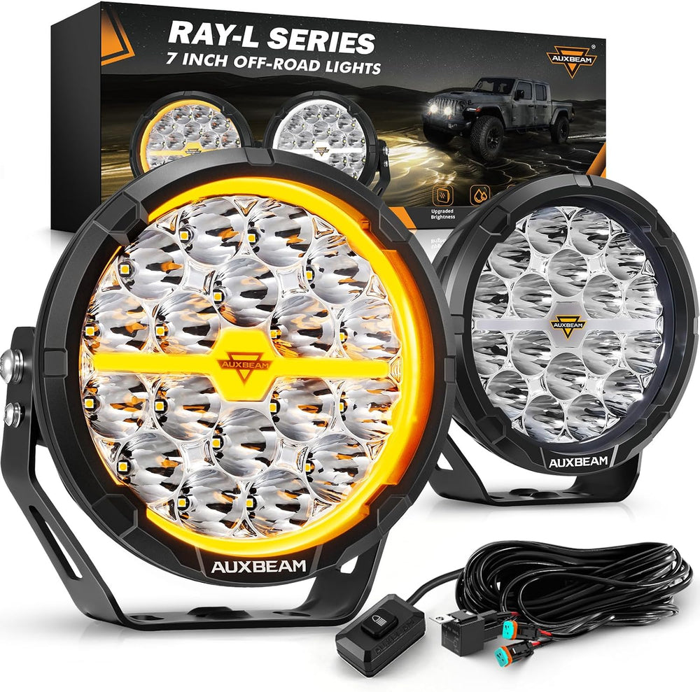Auxbeam RAY-L Series 7-Inch Round Offroad Lights LED Light Bar 2-Pack