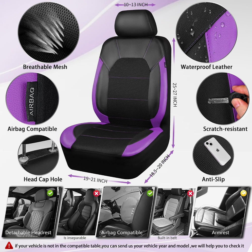CAR PASS Leather Seat Covers, Breathable Universal Car Seat Cover Full Set fo...