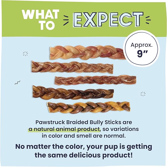 Pawstruck Natural 9” Braided Bully Sticks (10 Count)