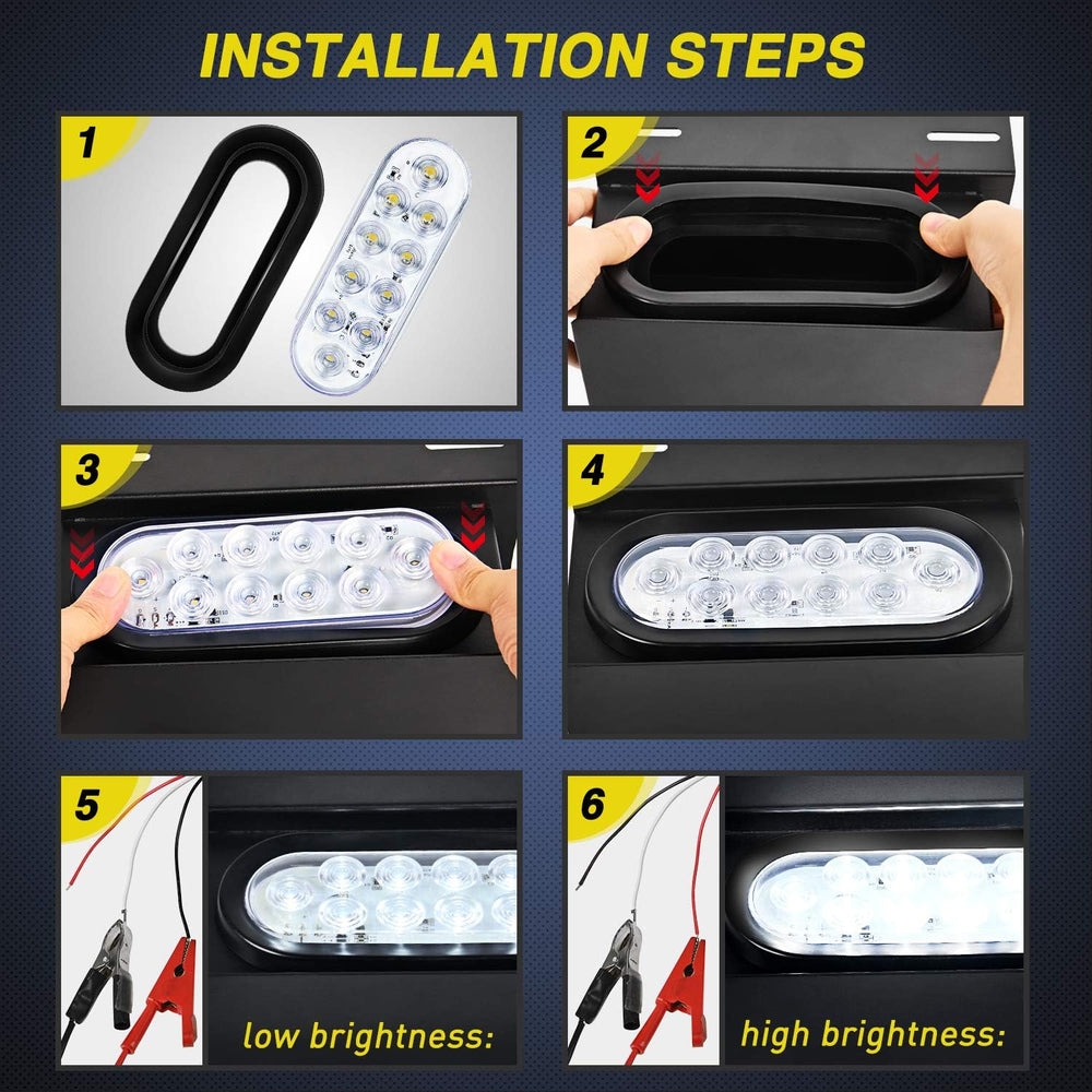 Nilight 6" Oval White LED Trailer Backup Light, White, 4 Pack,Grommet Mount
