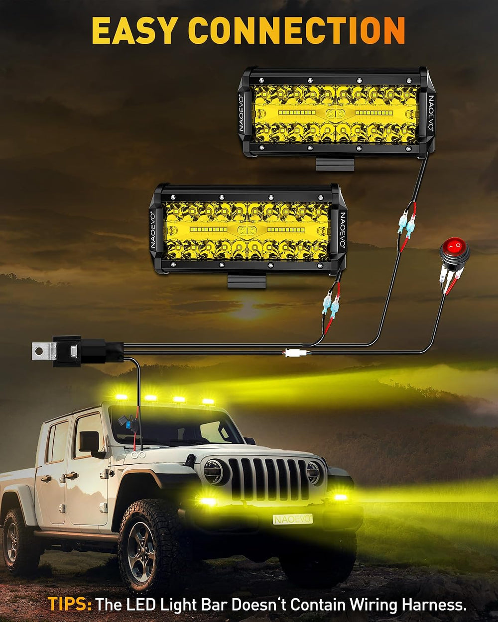 NAOEVO 7 Inch Yellow LED Light Bar, 240W 24,000LM LED Fog Lights, Yellow