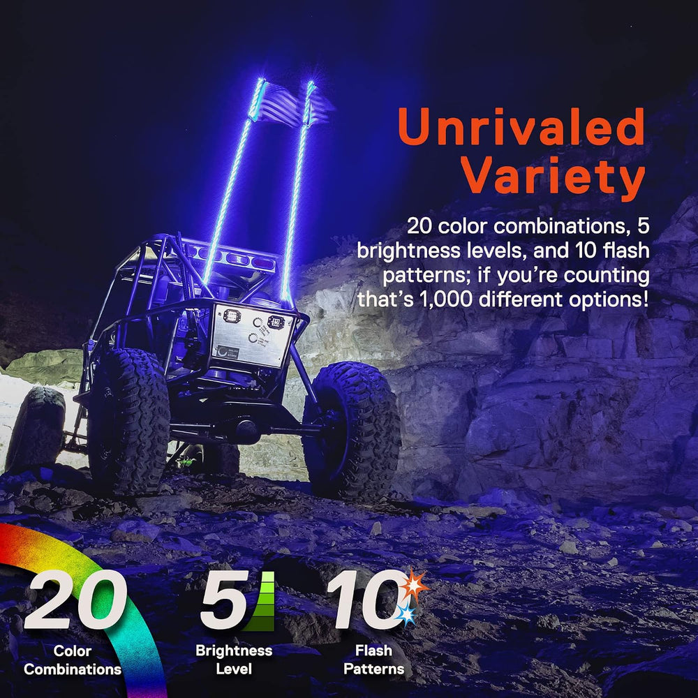 True Mods 2pc 3ft Spiral RGB LED Whip Light for UTV ATV [RF Wireless Remote] ...