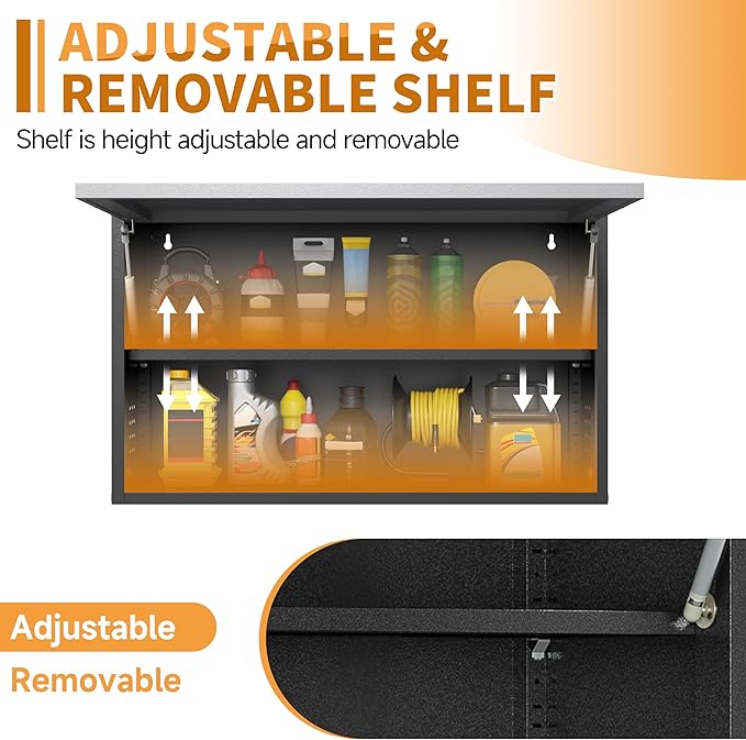 Metal Garage Wall Cabinet with Up-Flip Door, Float Tool Cabenit with Adjustable