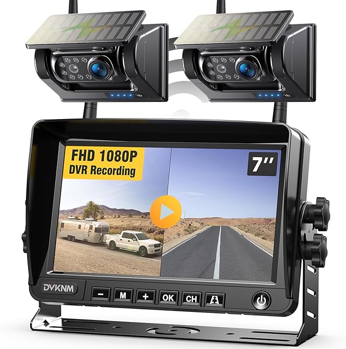 2 Magnetic Solar Wireless Backup Camera HD1080P 3 Mins DIY Installation DVR 7"