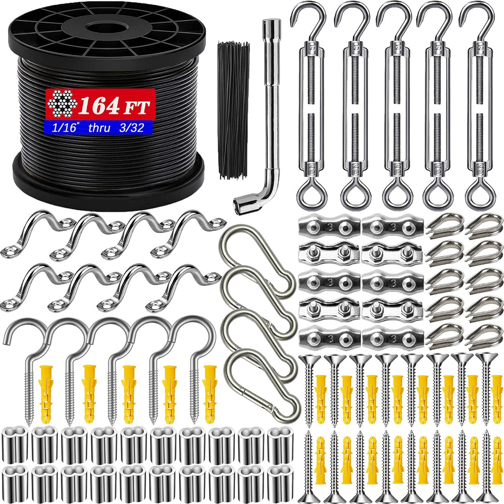 Outdoor String Light Hanging Kit,164 FT Black Vinyl -Coated Wire Rope Cable