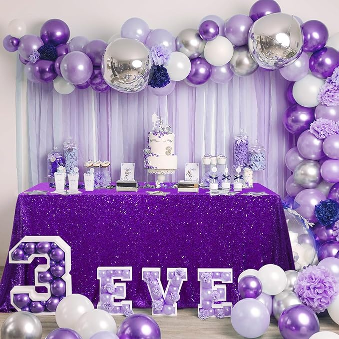 QueenDream Purple Tablecloth Sequin Fabric Table Cloths 90x90 Inch Halloween ...