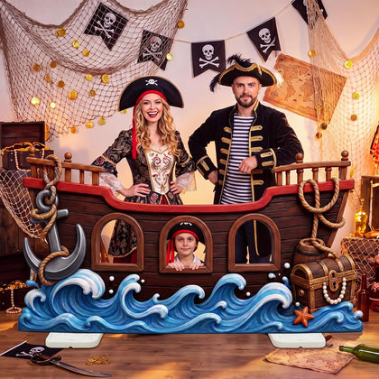 Qunclay Pirate Party Decoration Cardboard Cutout Stand Up Life Size, 4.4ft Pirate Ship Wheel Photo Backdrop Booth Prop for Nautical Birthday Party Favor Halloween Decor Supplies