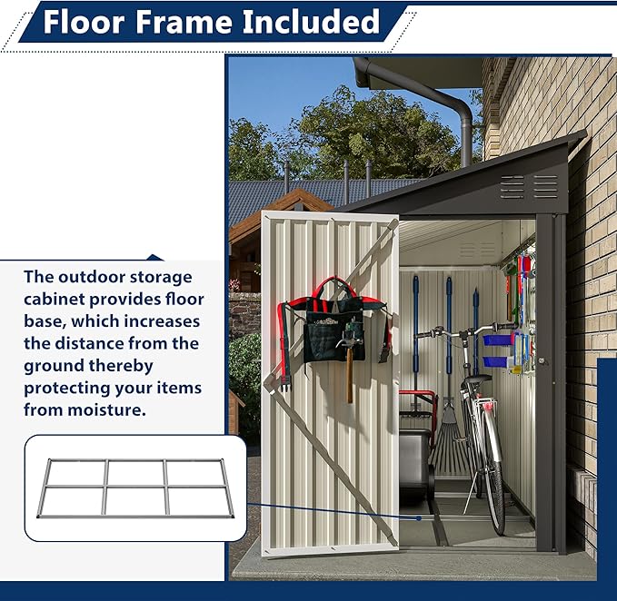 Shed Lean to Storage Shed, Outdoor 4' x 8' Metal Wall Side Storage Sh...