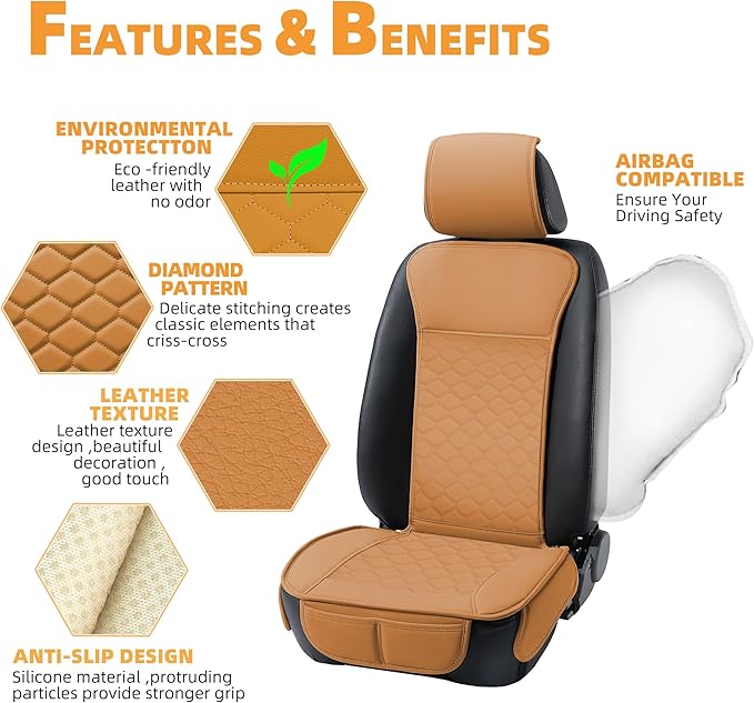 Elantrip Car Seat Cover Full Set Leather Car Seat Protector Universal fit